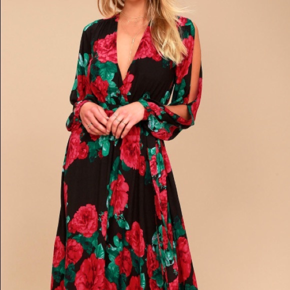 A Rose Black Print Maxi Dress Xl 